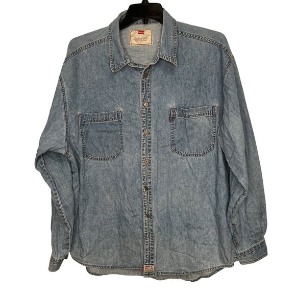 Vintage Levis Mens Denim Shirt Long Sleeve Button Up Red Tab size XXL Rodeo - Picture 1 of 12